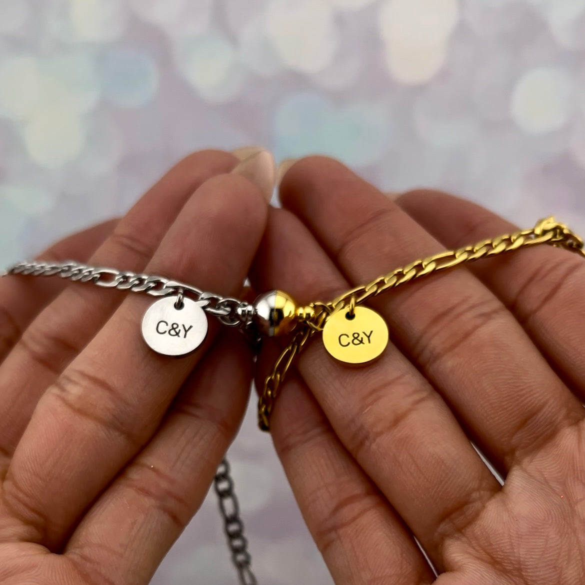 Pulseras de pareja de imán con dije de círculo