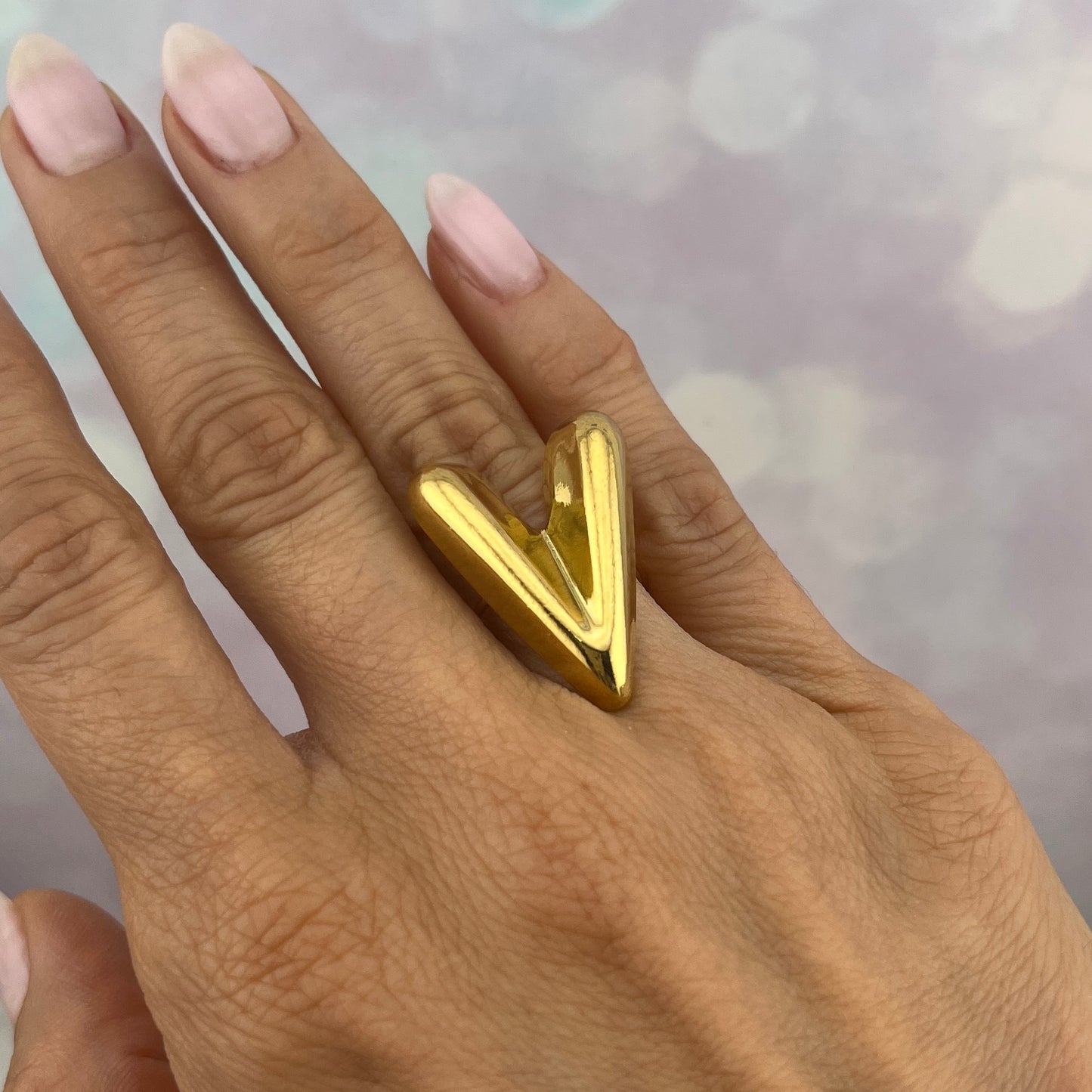 Anillo ajustable chunky de corazón alargado