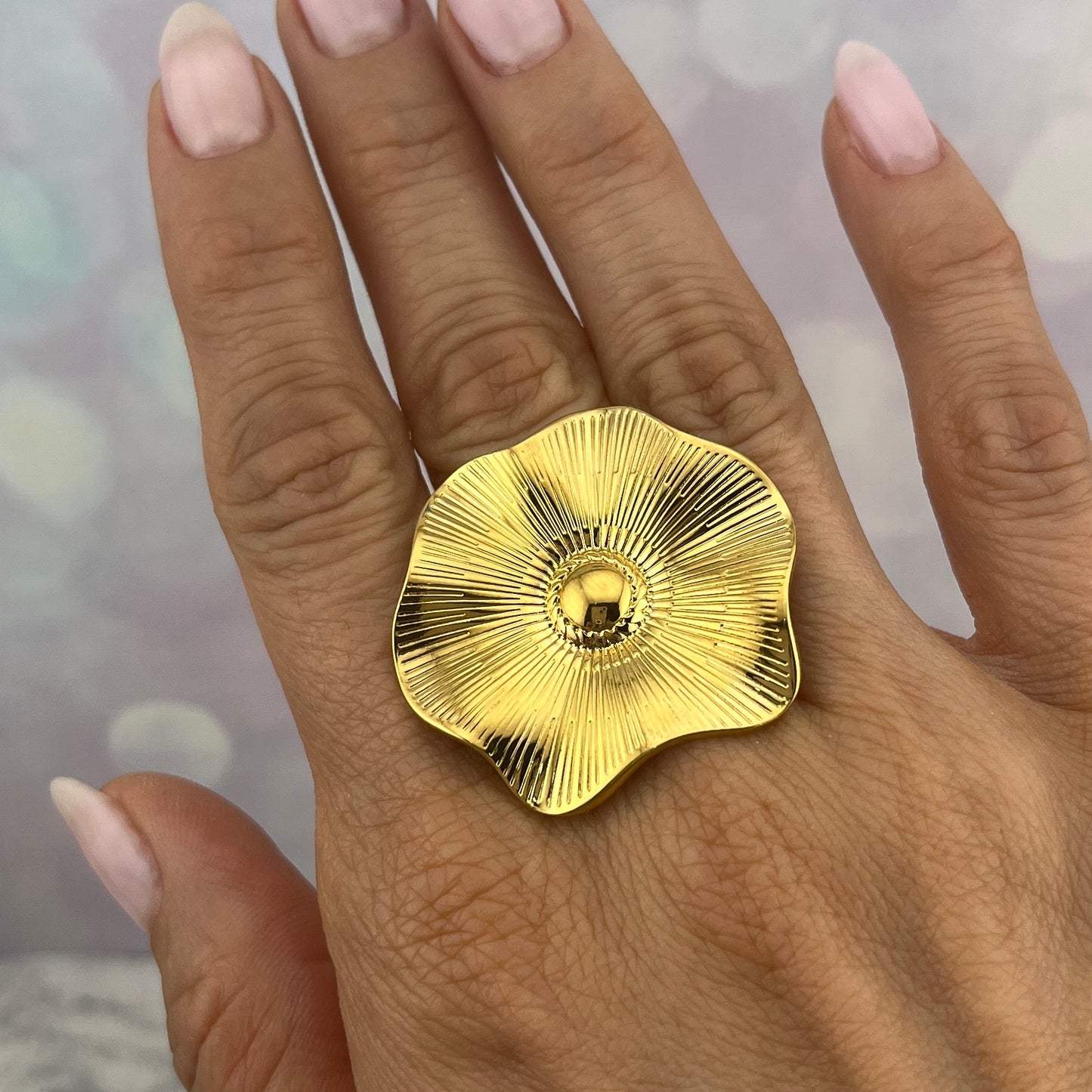 Anillo ajustable chunky de flor