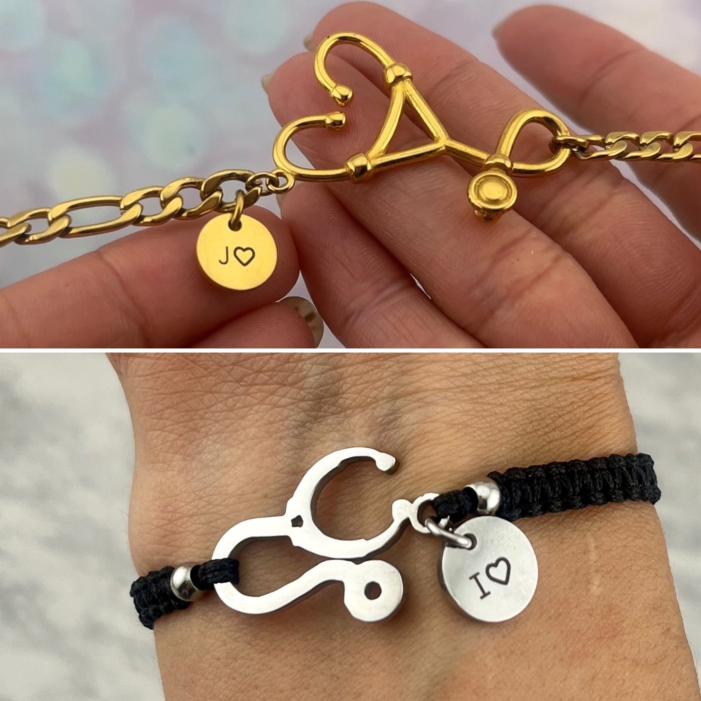 Pulsera estetoscopio con inicial