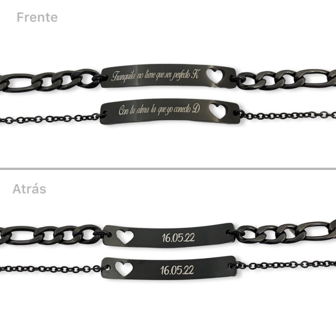 Pulseras de pareja con corazón perforado