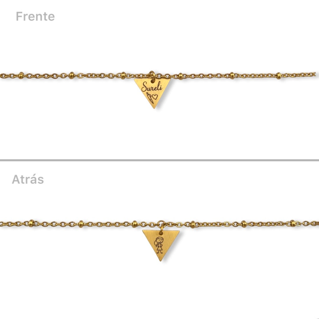 Pulsera de acero inoxidable de triángulo personalizada con maestra y nombre