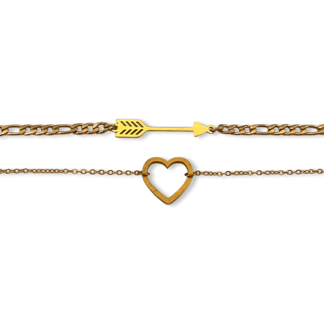 Pulseras de parejas con dije de flecha y corazón