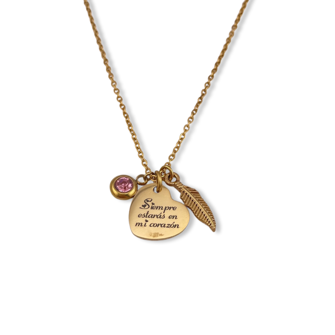 Collar de corazon con zirconia y pluma