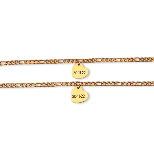Pulseras de parejas de acero inoxidable personalizadas con dije de corazón