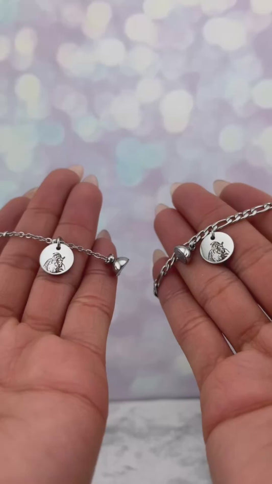 Pulseras pareja círculo con foto e imán