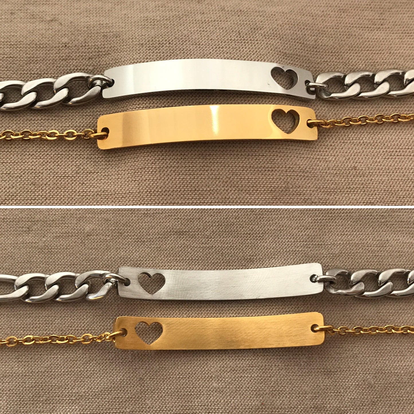 Pulseras de pareja con corazón perforado