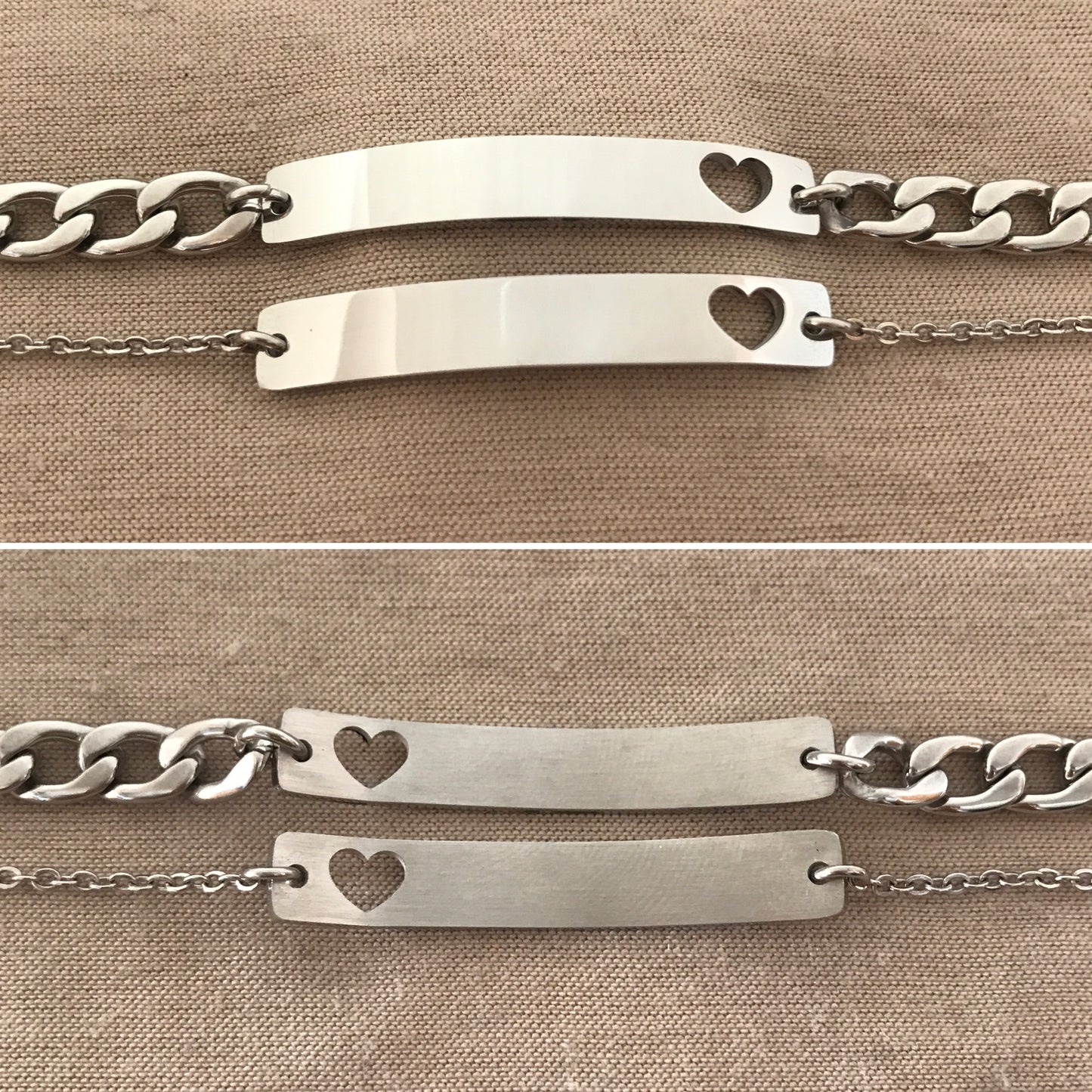 Pulseras de pareja con corazón perforado