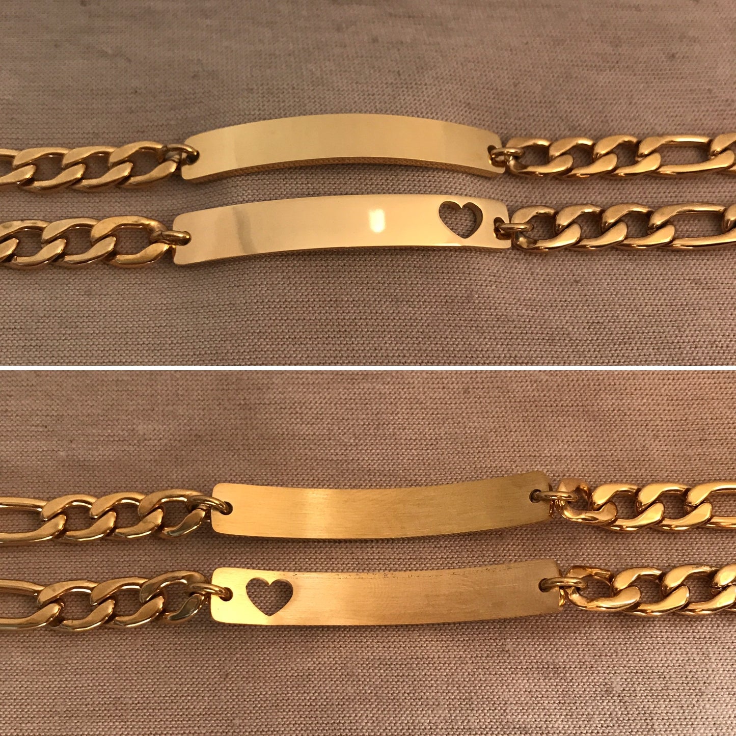 Pulseras de pareja con corazón perforado