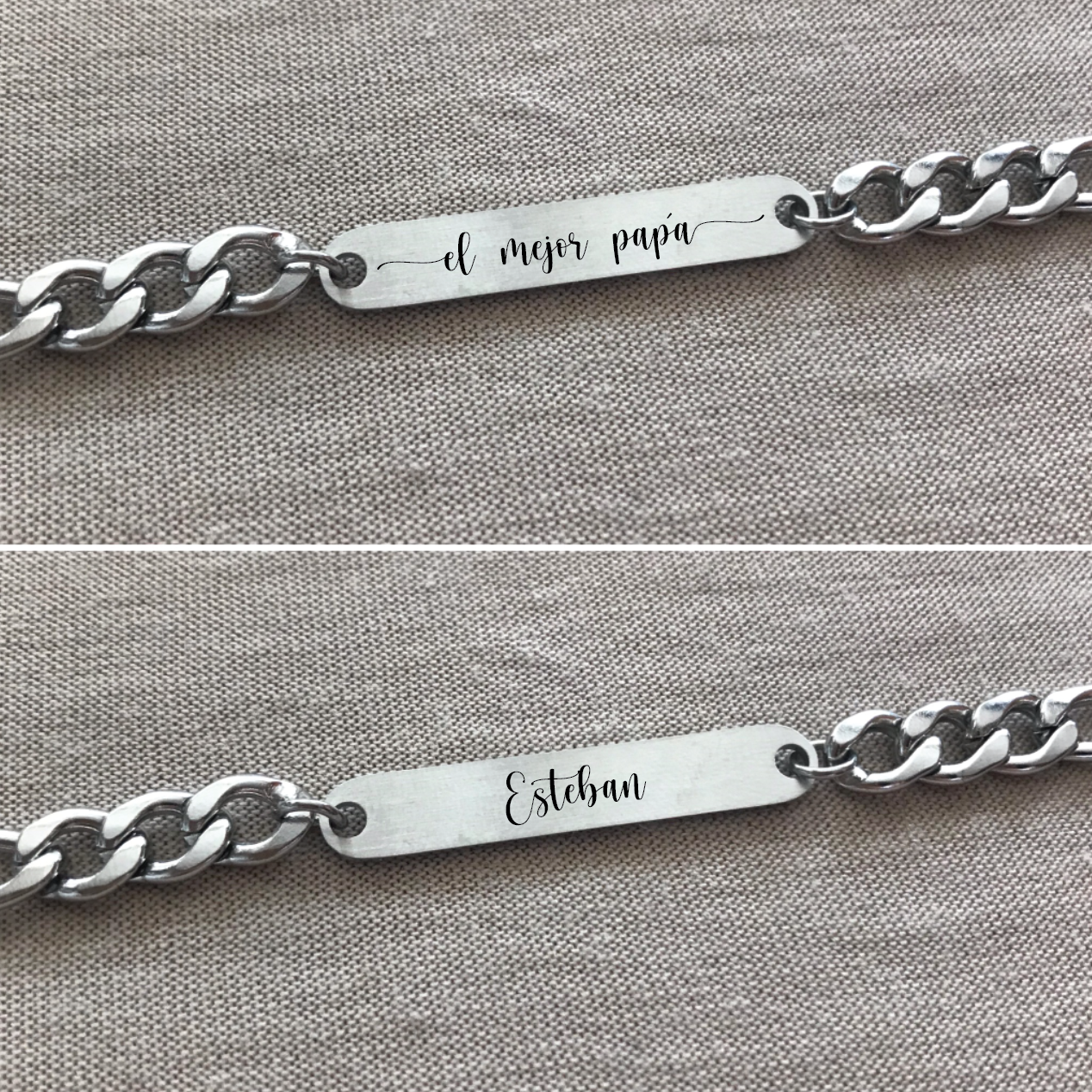 Pulsera de acero inoxidable personalizada ambos lados "El mejor papá"