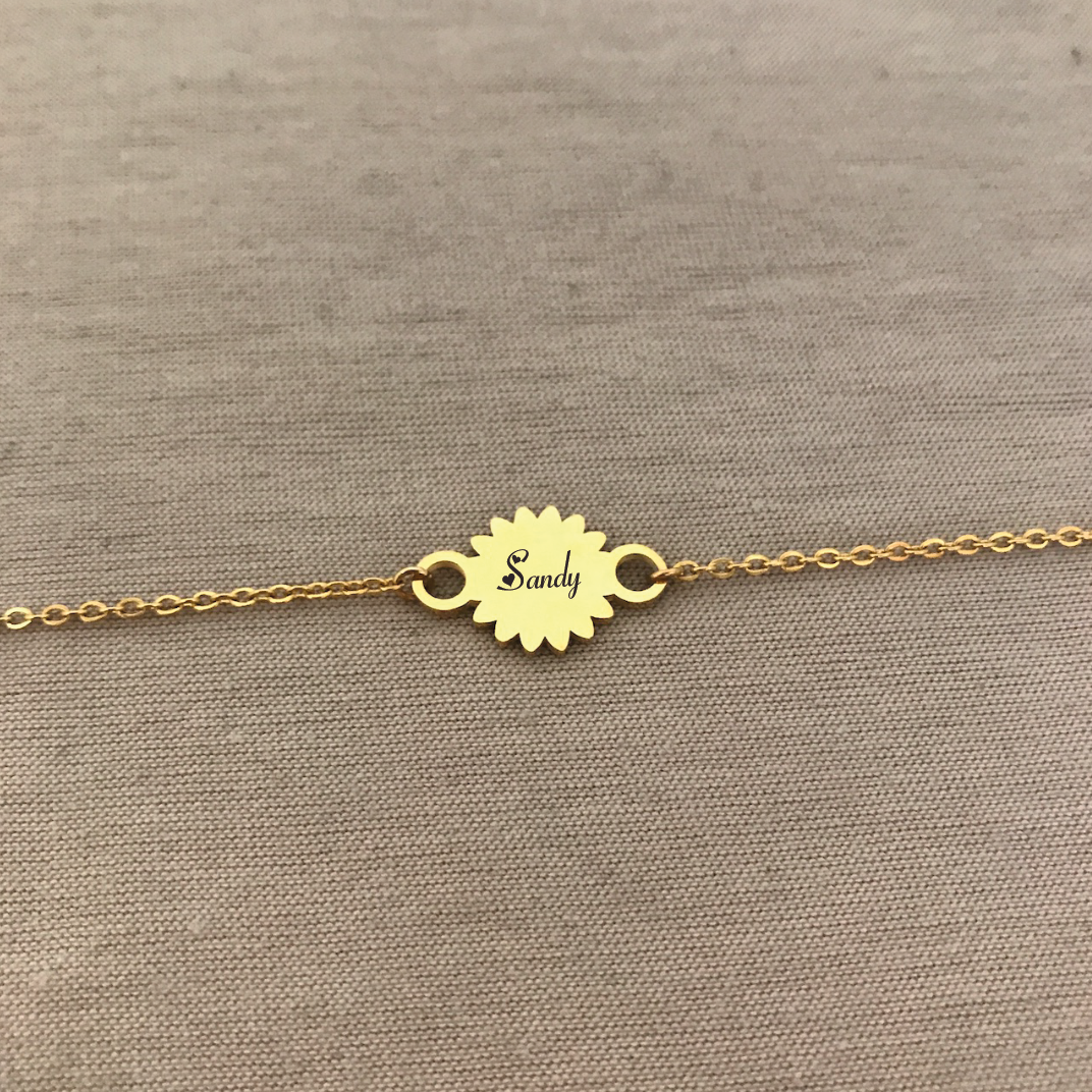 Tobillera de girasol con nombre