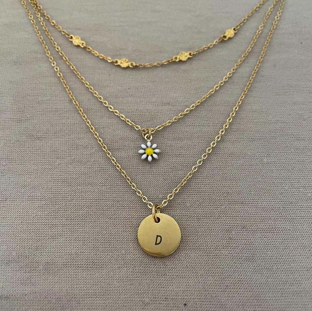 Collar 3 en 1 personalizado margarita y dije de inicial