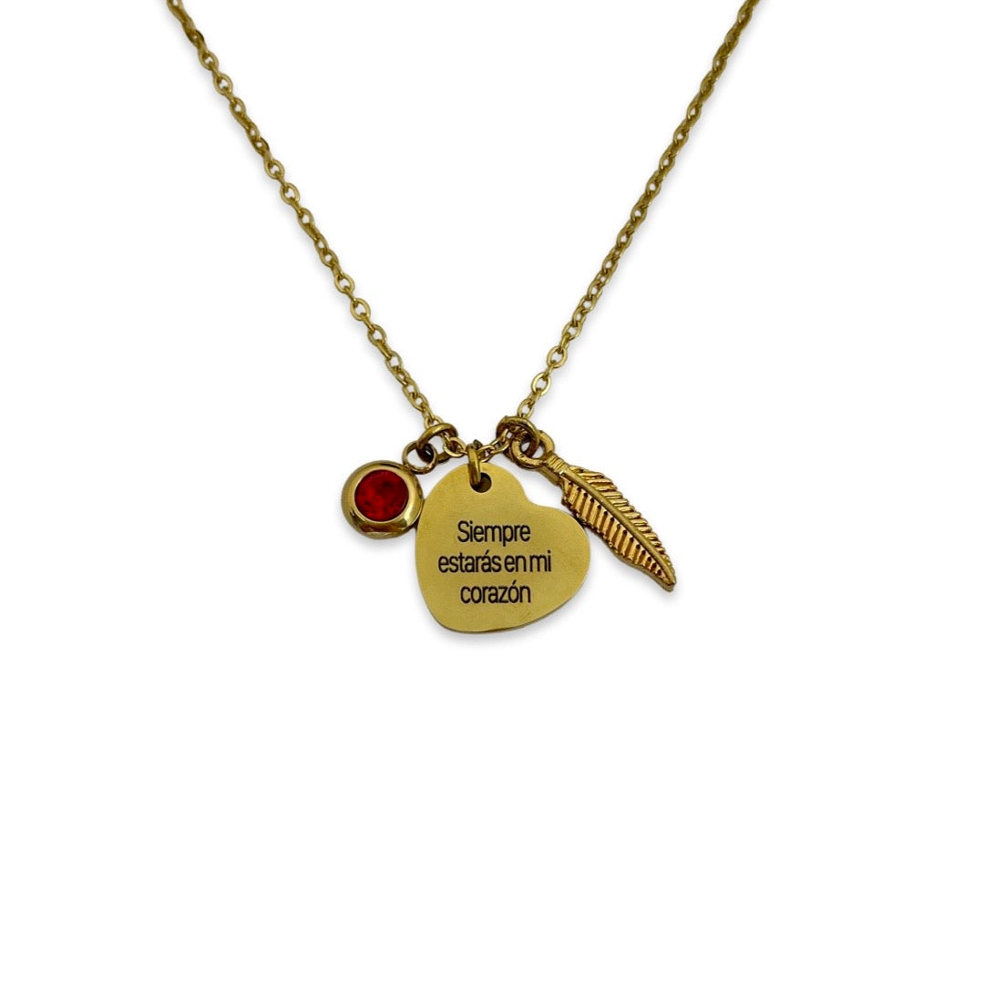 Collar de corazon con zirconia y pluma