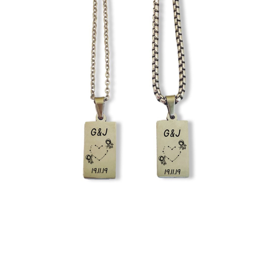 Collares de parejas rectángulo grabado