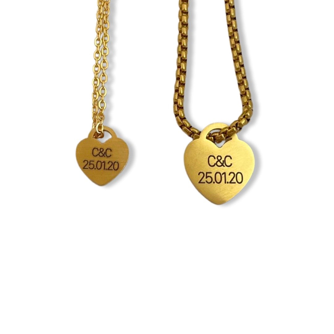Collares de parejas personalizados de corazón grabado