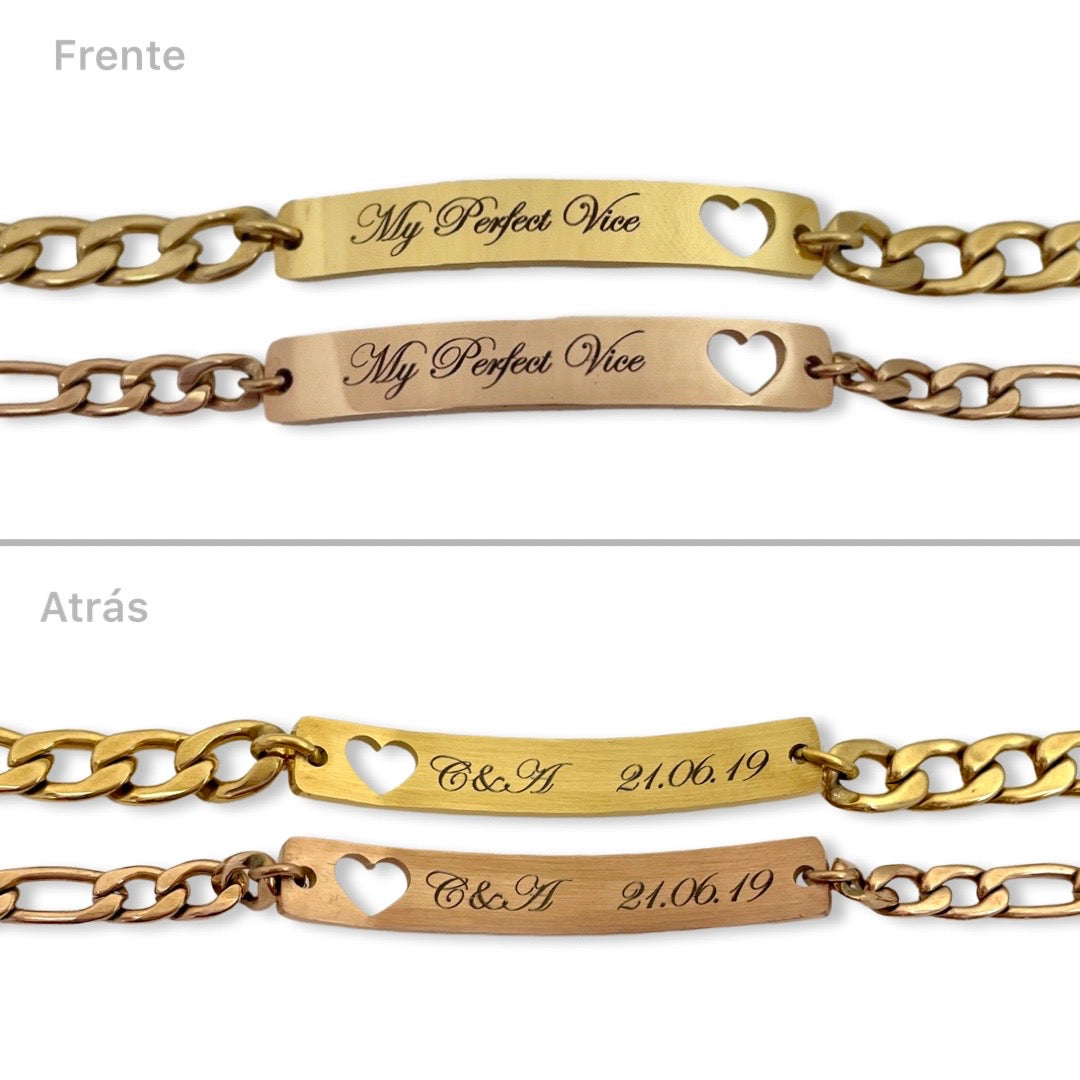 Pulseras de pareja con corazón perforado