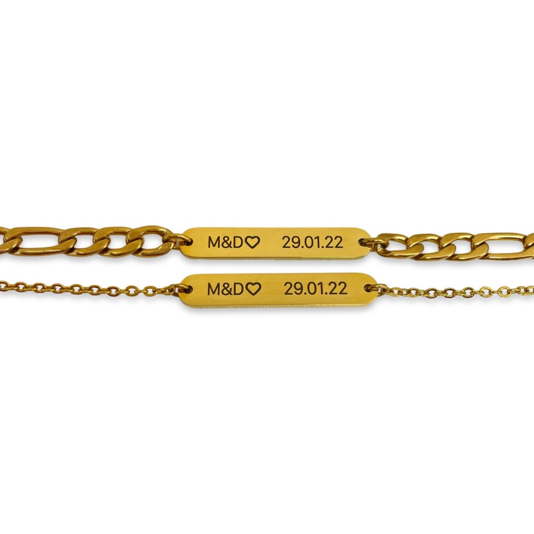 Pulseras de parejas personalizadas con fecha e iniciales (par)