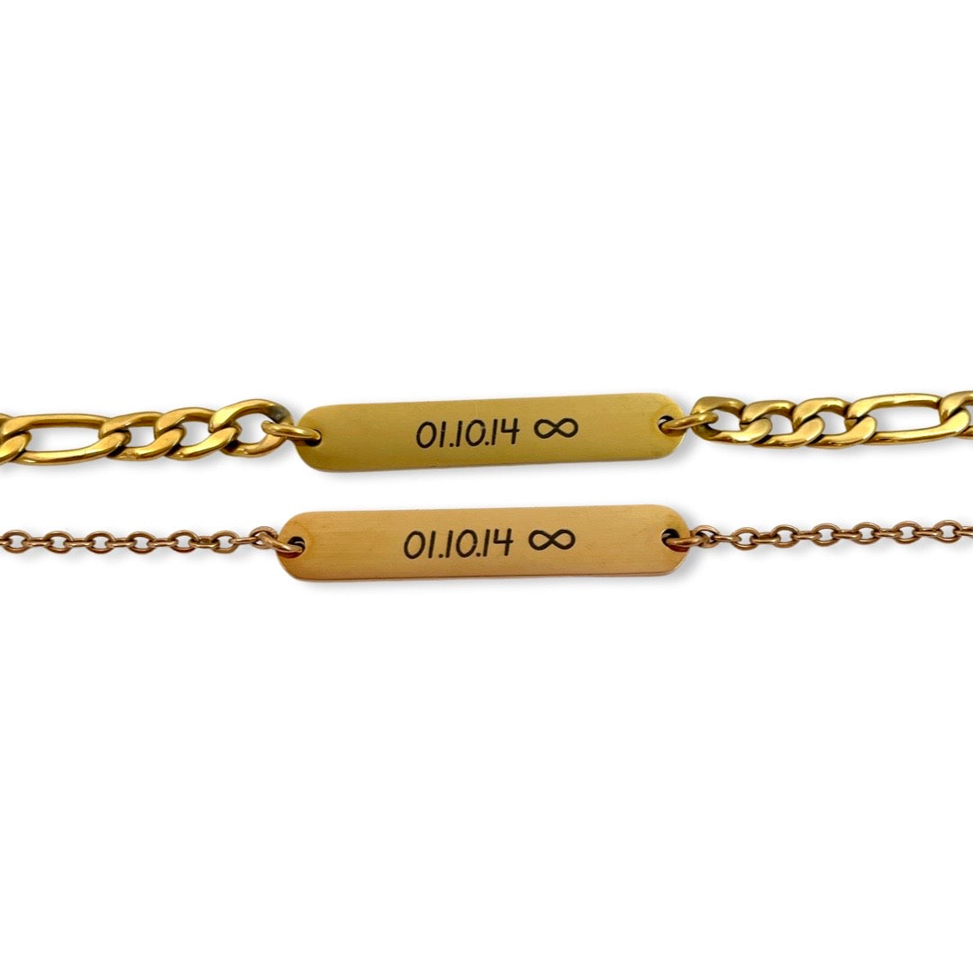 Pulseras de parejas personalizadas con fecha e iniciales (par)