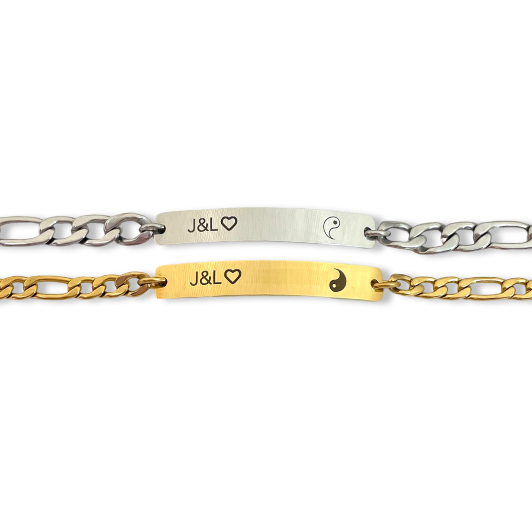 Pulseras de parejas con iniciales y yin yang