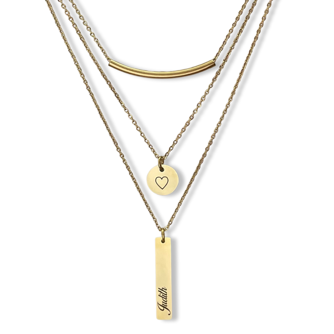 Collar 3 en 1 personalizado de corazón y barra con nombre