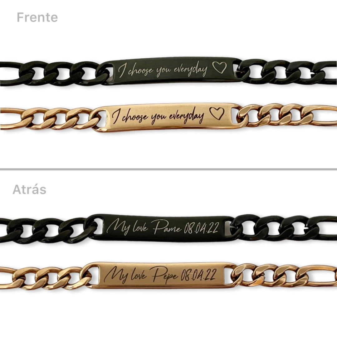 Pulseras de pareja grabado libre ambos lados