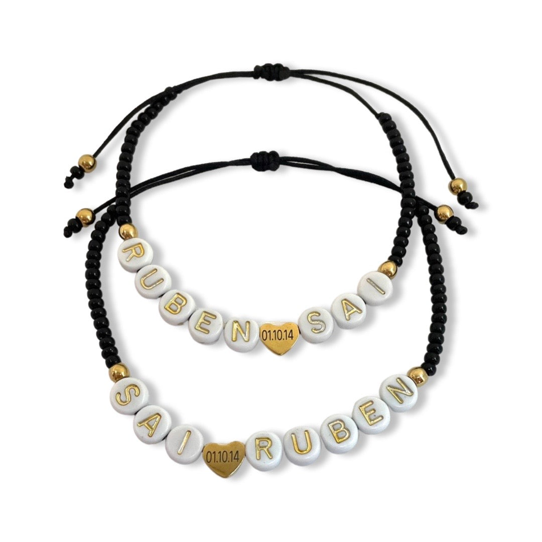 Pulseras de parejas de acrílico con nombre y fecha