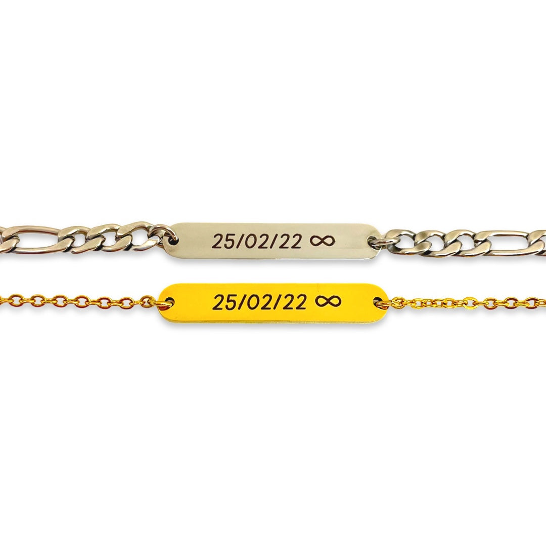 Pulseras de parejas personalizadas con fecha e iniciales (par)