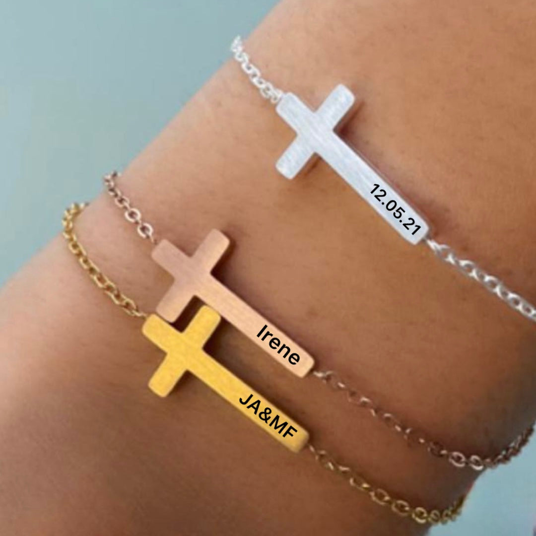 Pulsera personalizada de cruz horizontal