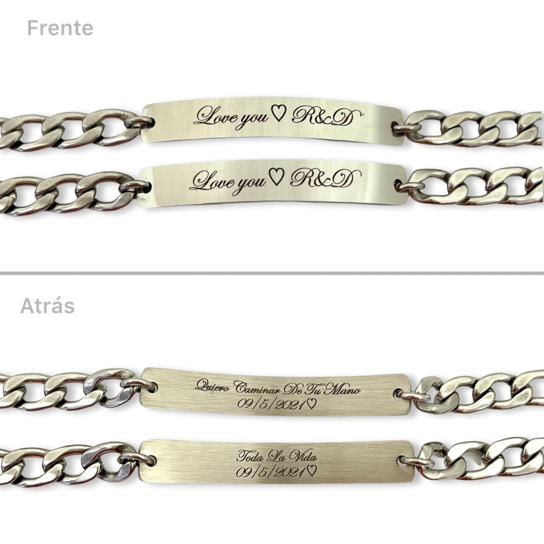 Pulseras de pareja grabado libre ambos lados