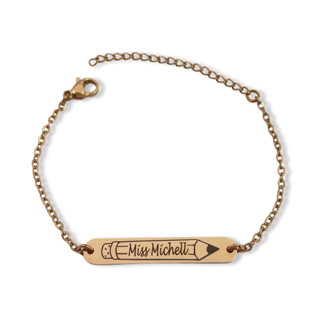 Pulsera de acero inoxidable personalizada de lápiz con el nombre de tu maestr@