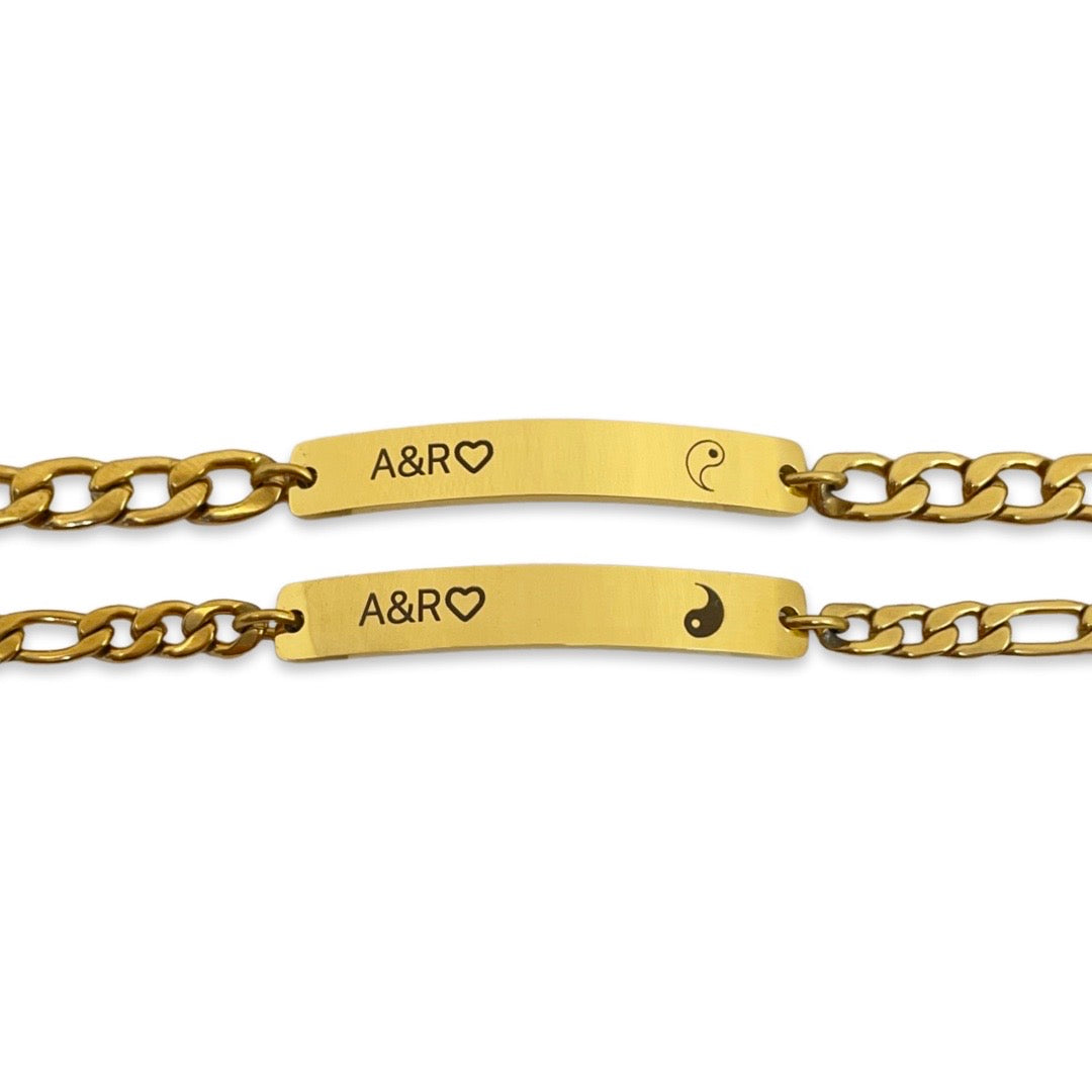 Pulseras de parejas con iniciales y yin yang