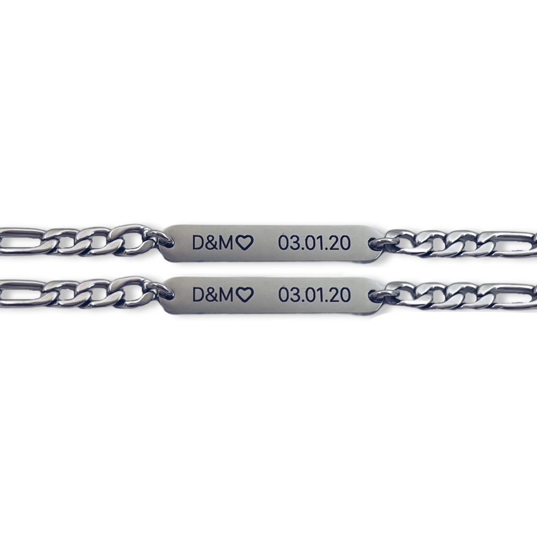 Pulseras de parejas personalizadas con fecha e iniciales (par)