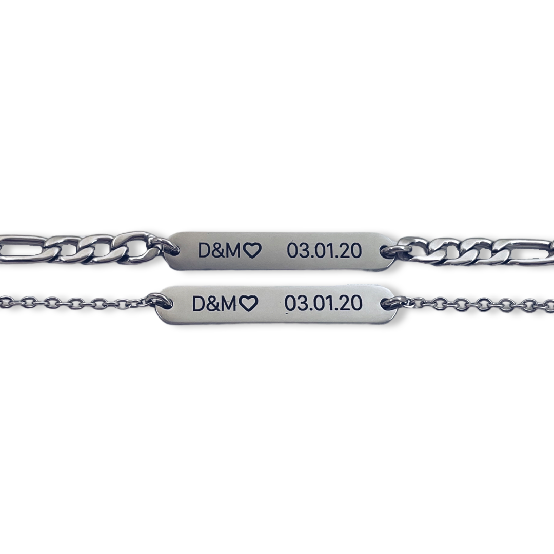 Pulseras de parejas personalizadas con fecha e iniciales (par)