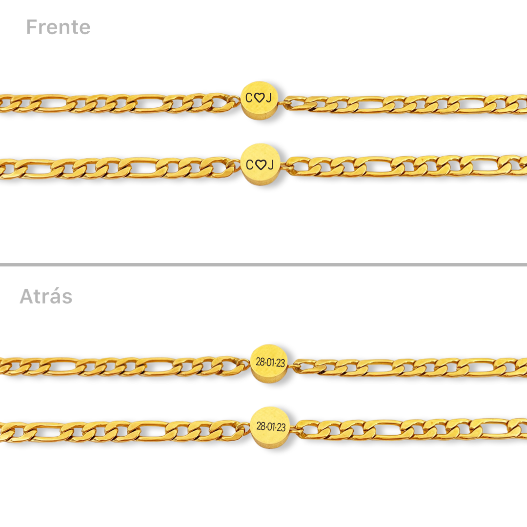 Pulseras de parejas pastilla con iniciales y fecha