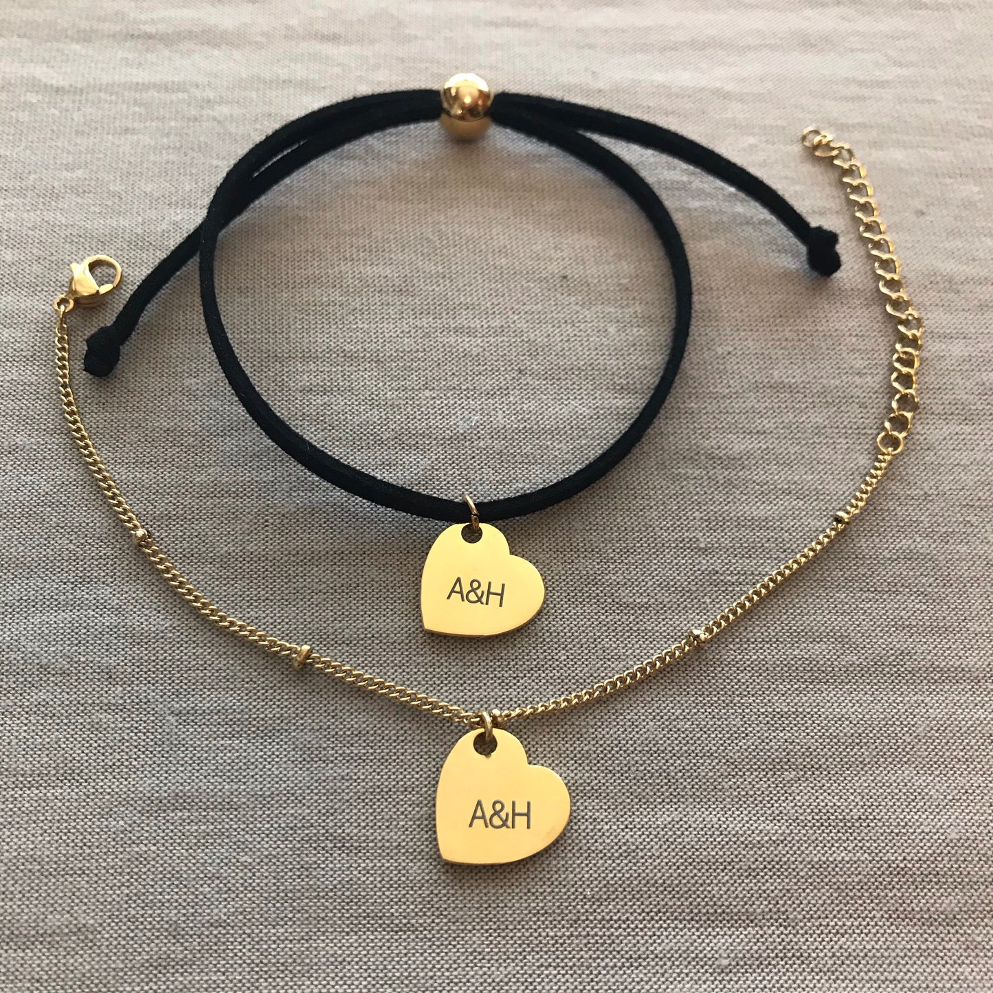 Pulseras de parejas de acero inoxidable personalizadas con dije de corazón