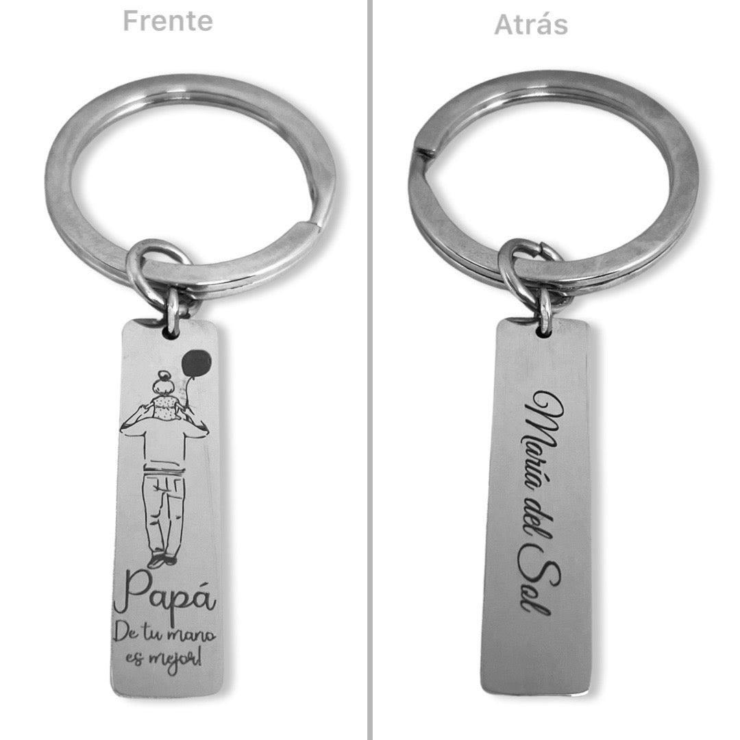 Llavero personalizado grabado “de tu mano es mejor!” y nombre de papá