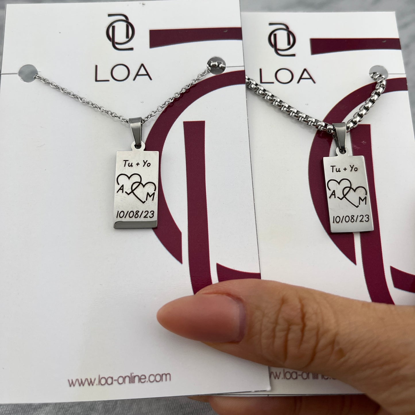 Collares de parejas rectángulo grabado