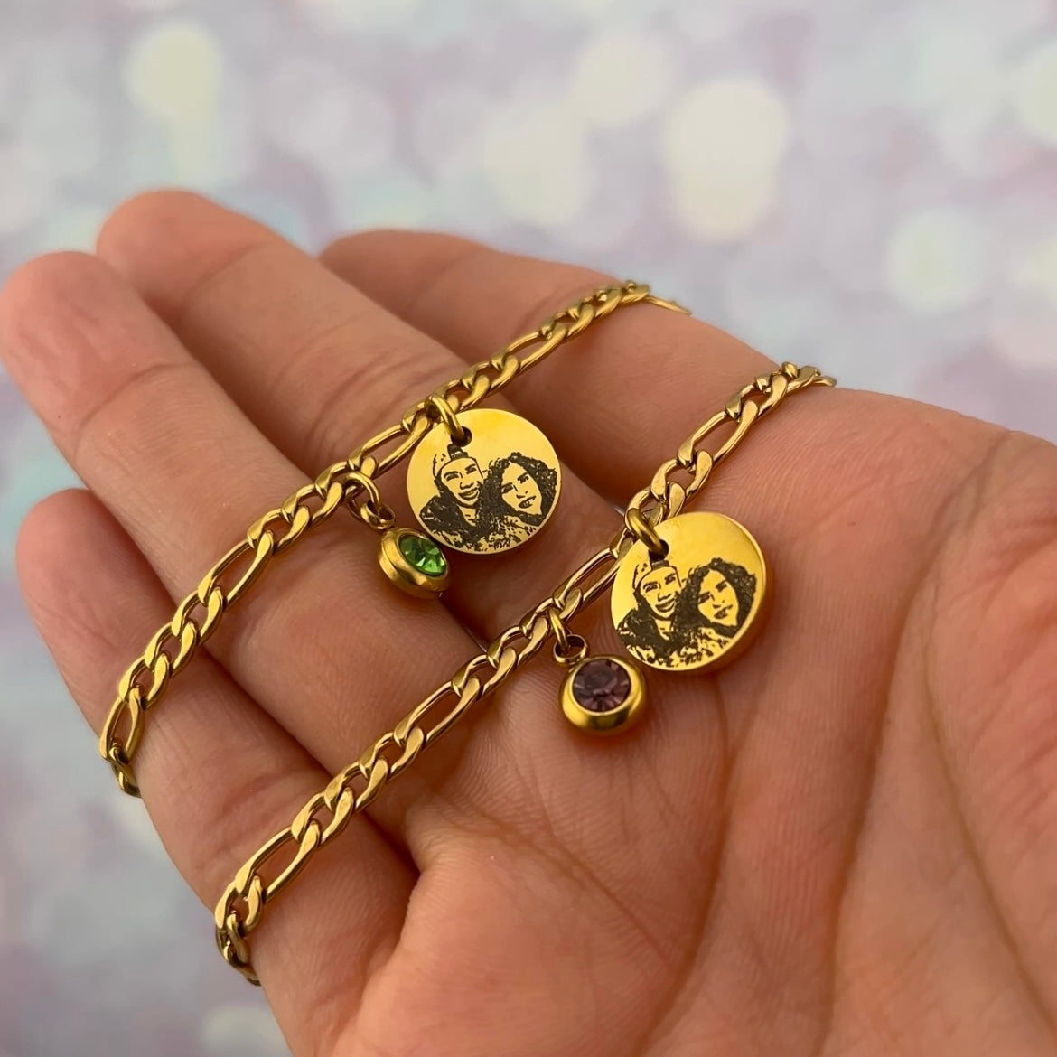 Pulseras pareja con foto y zirconia