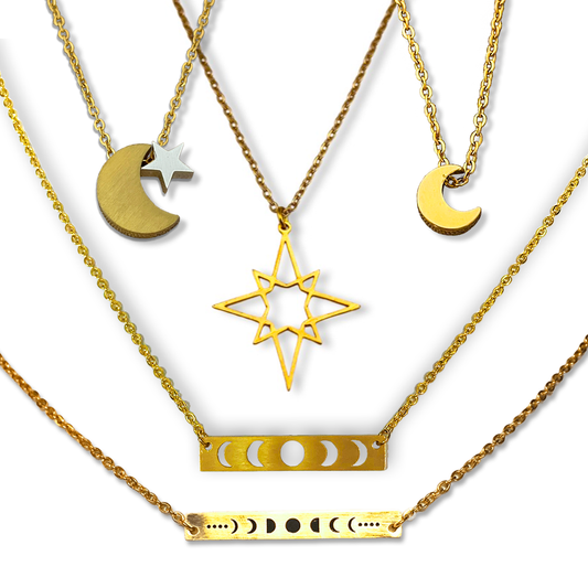 Collares delicados de Luna y estrellas