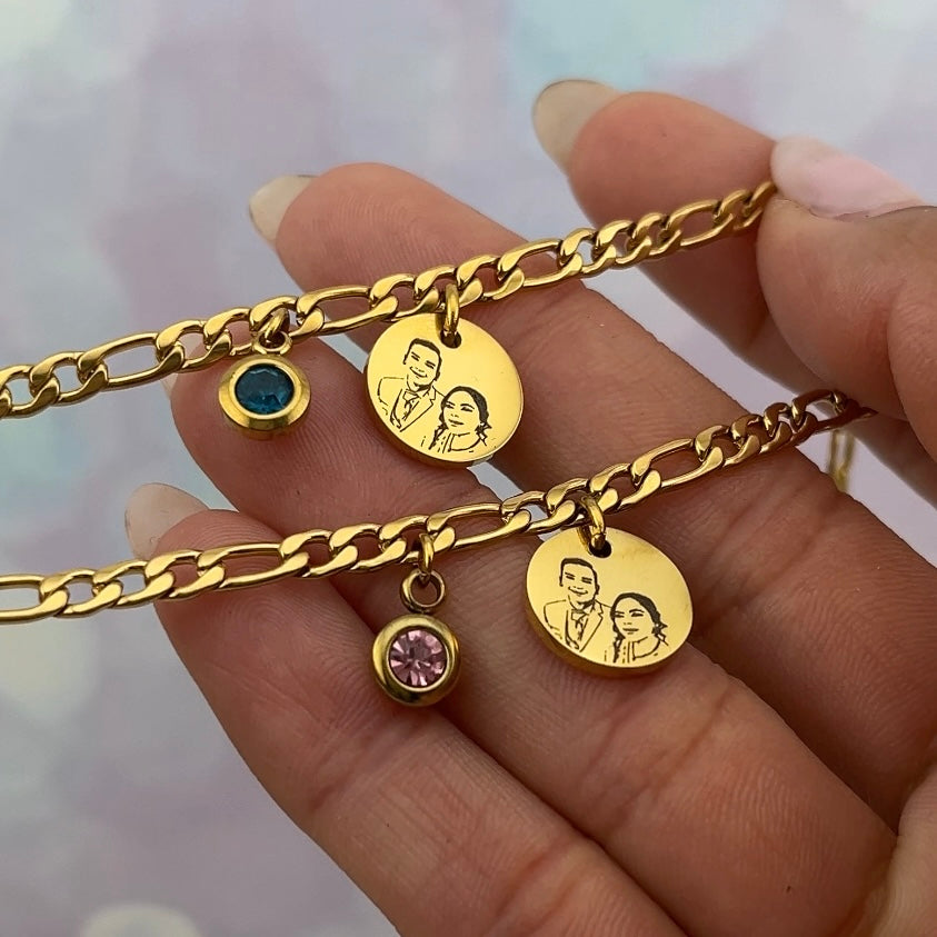 Pulseras pareja con foto y zirconia