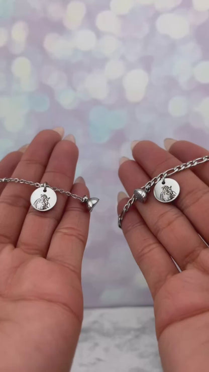 Pulseras pareja círculo con foto e imán