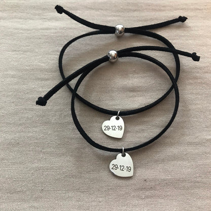 Pulseras de parejas de acero inoxidable personalizadas con dije de corazón