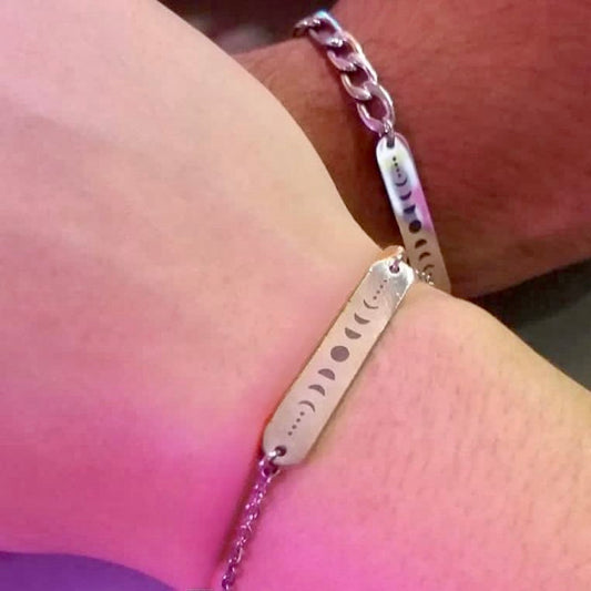 Pulseras de parejas de acero inoxidable personalizadas con grabado de ciclo lunar