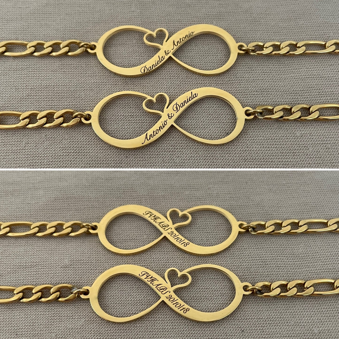 Pulseras personalizadas para parejas de infinito/corazón