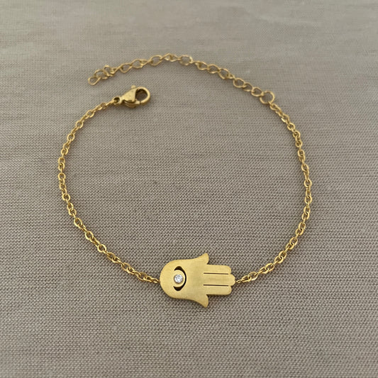 Pulsera delicada de mano de Hamsa con brillante